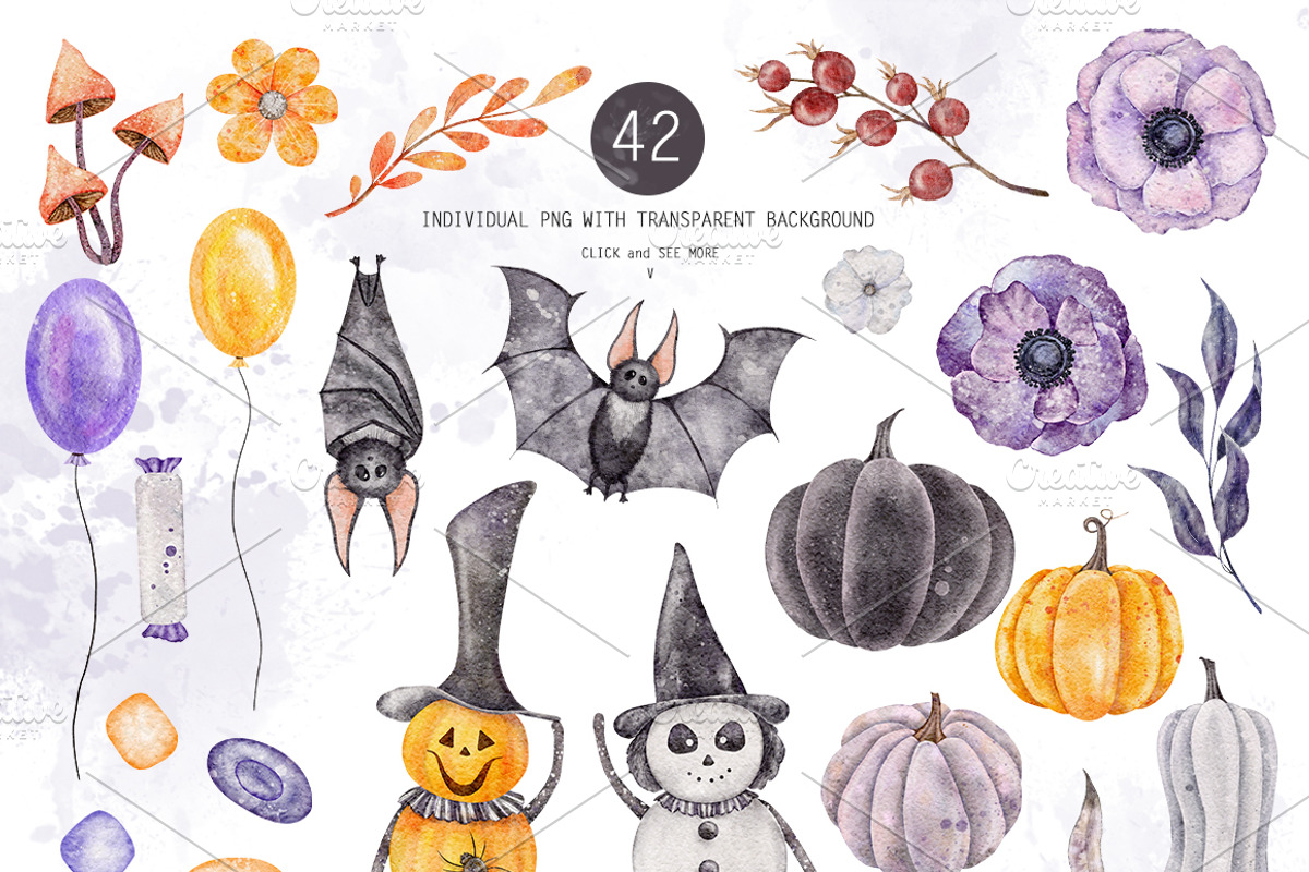 Spooky Halloween watercolor clipart, a Seasonal Illustration by Daryartsy (Photo 6 of 10)