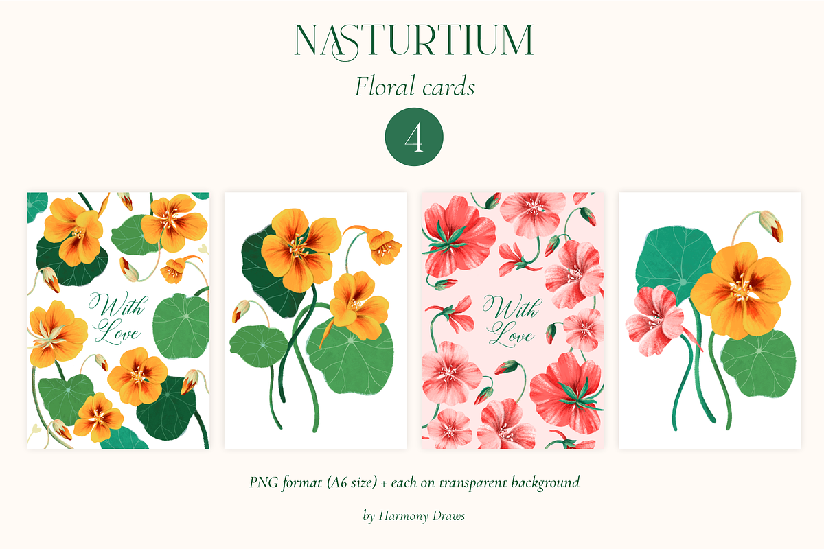 Nasturtium summer flowers clipart, a Decorative Illustration by Harmony Draws (Photo 5 of 8)