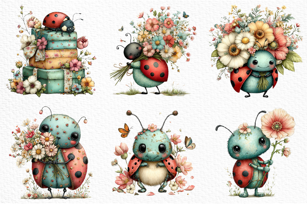 Whimsical Ladybug Spring Set Clipart, an Illustration by Craft Nest (Photo 4 of 12)