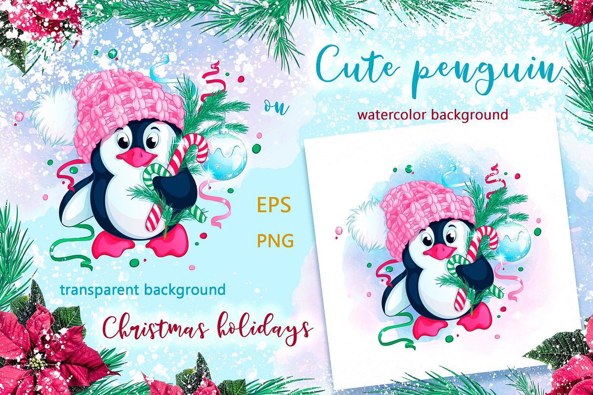 Cute penguin and Christmas. Winter, a Decorative Illustration by Maycat_store (Photo 2 of 3)