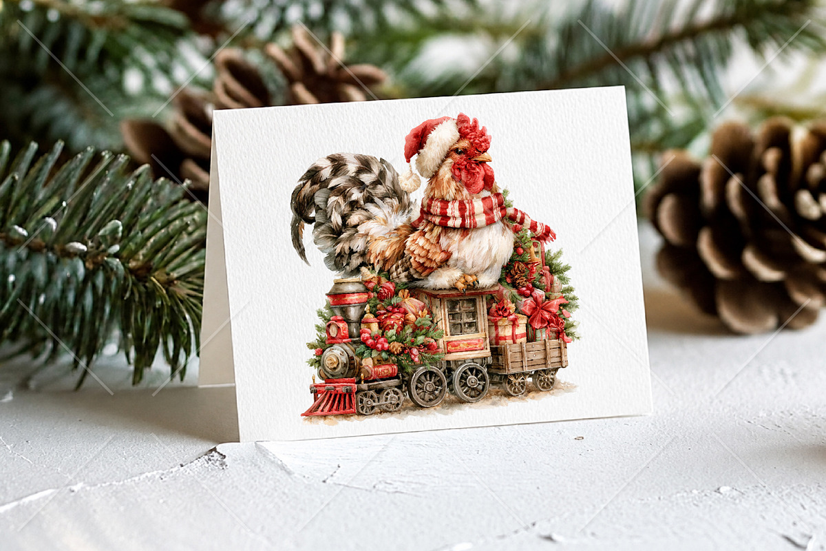 Whimsical Christmas Chicken Clipart, a Seasonal Illustration by Canvas Craft (Photo 7 of 10)