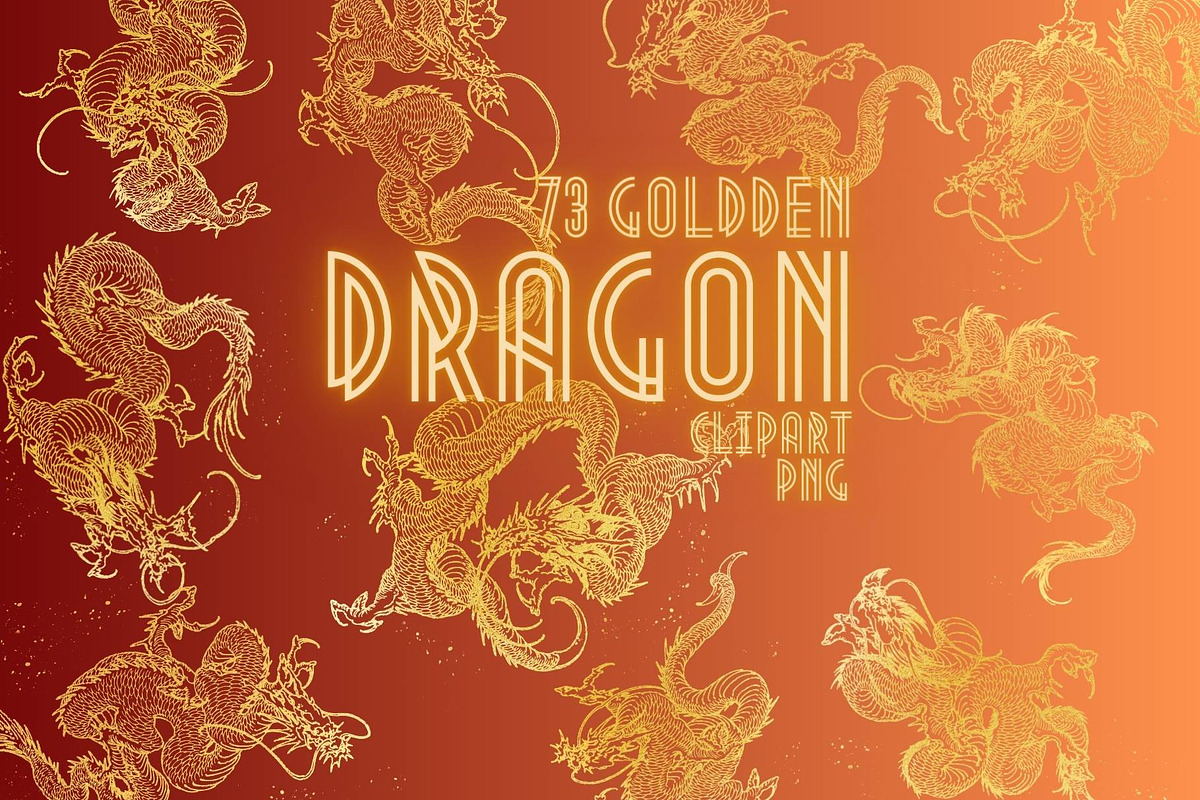 Golden dragon clipart, a Decorative Illustration by TaKong Magics (Photo 1 of 6)
