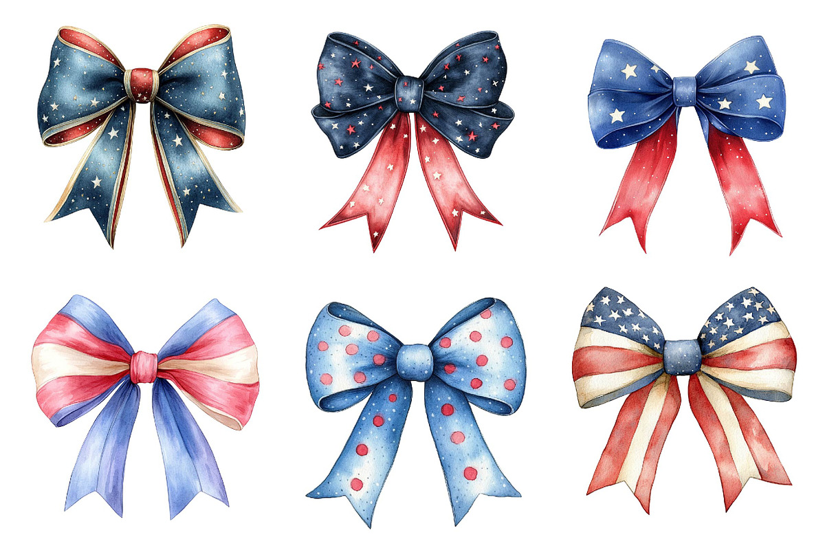 4th of July Bow Sublimation Clipart, an Illustration by Dream Creation (Photo 3 of 6)