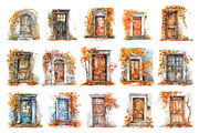Watercolor autumn doors PNG, a Seasonal Illustration by dashtik (Thumbnail 5 of 6)