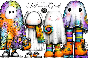 Cute Halloween Ghost Clipart, an Illustration by CreationArt