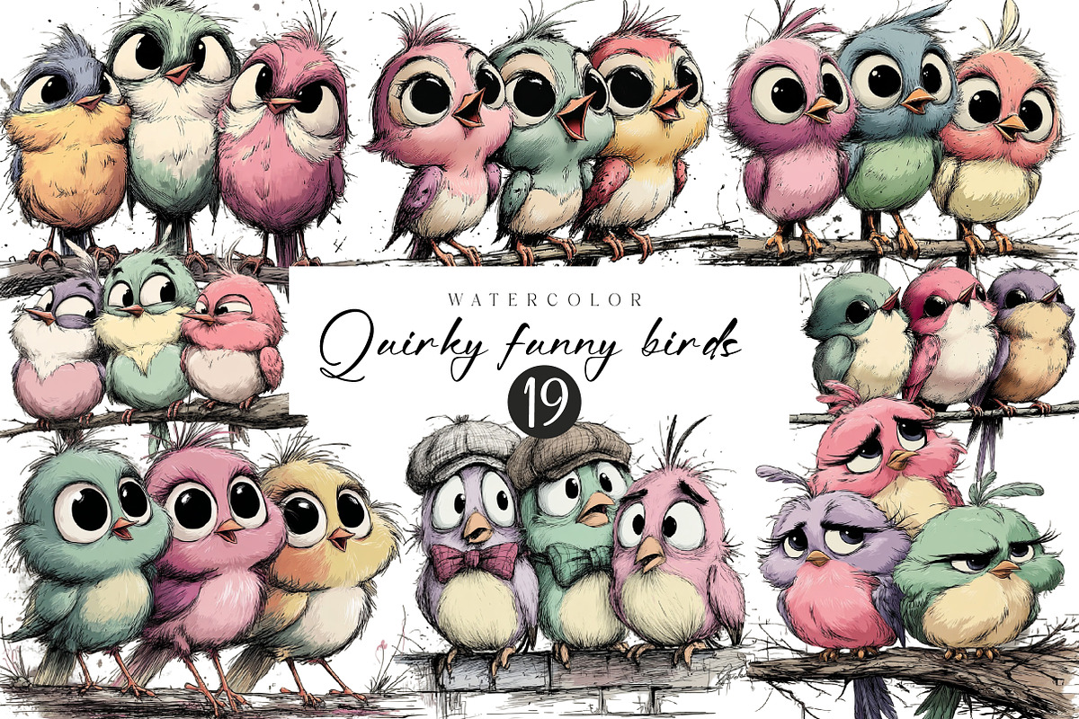 Quirky Funny birds clipart bundle, an Illustration by CreationArt (Photo 1 of 4)
