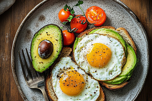 Rustic breakfast with eggs and toast, a Food & Drink Photo by MistyDay