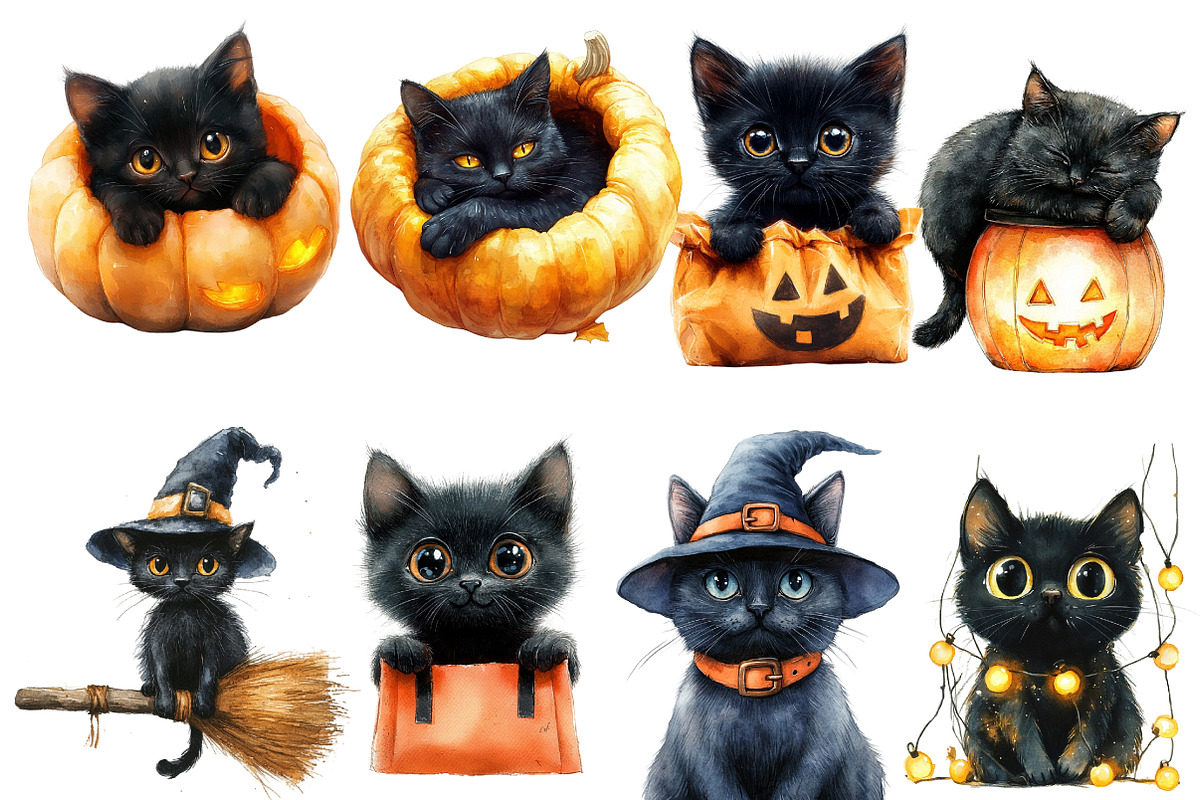 Halloween Black Cat Clipart, an Animal Illustration by cherrydesign (Photo 3 of 4)