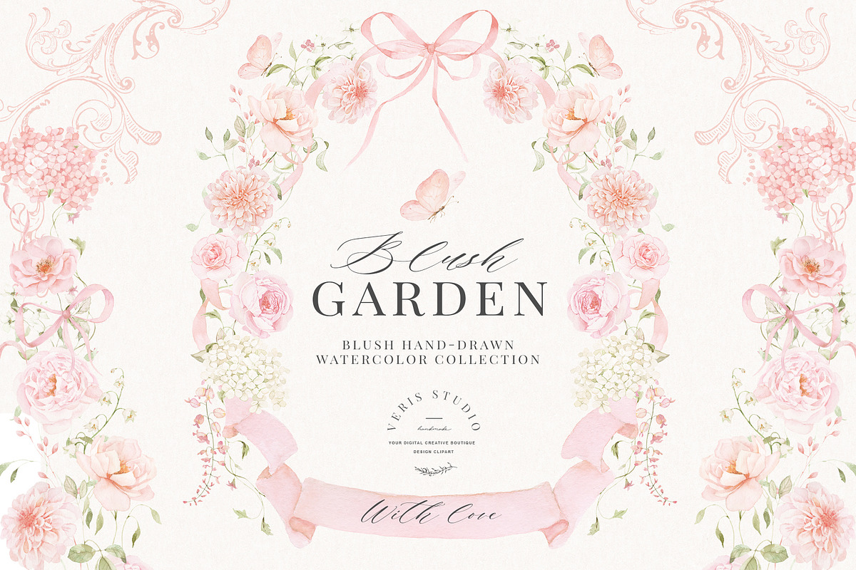 Blush Pink Watercolor Floral Bows, a Decorative Illustration by Veris Studio (Photo 1 of 15)