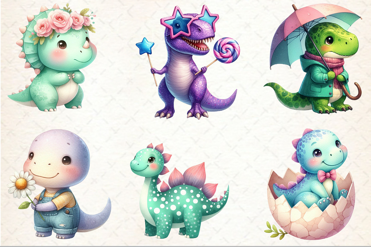Cute Baby Dinosaur Clipart, an Illustration by Rose Art (Photo 3 of 7)