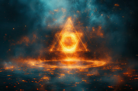 Orange glowing star symbol with myst, a Photo by Tanuart