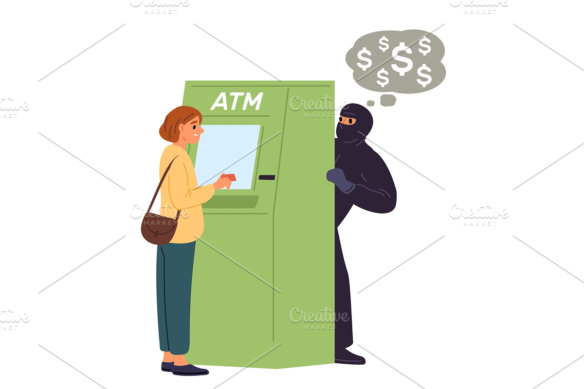 Masked thief steals girls personal, a Finance Illustration by Vectorbuum