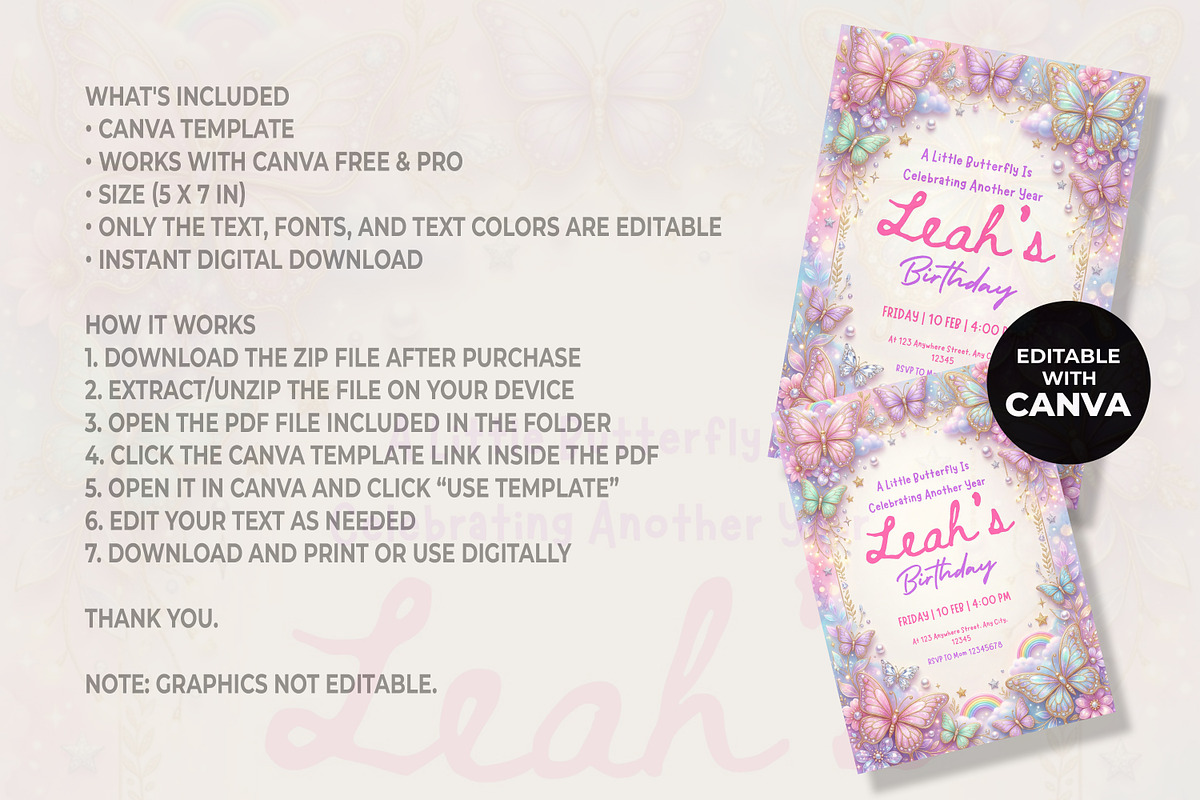 Butterfly Birthday Invitation, an Invitation Template by M9 Design (Photo 4 of 4)