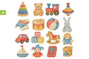 Watercolor Kids Toy Collection Set, an Object Graphic by RT Studio