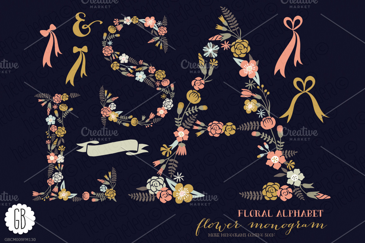 Floral letters, monogram, floral ASL, a Decorative Illustration by GrafikBoutique (Photo 1 of 3)