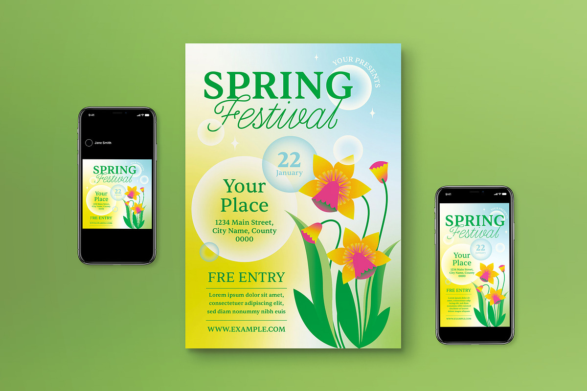Yellow Y2K Spring Festival Flyer Set, a Flyer Template by graphicook (Photo 1 of 3)