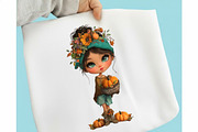 Whimsical Fall Autumn Girls Clipart, a Seasonal Illustration by designcity5 (Thumbnail 3 of 5)