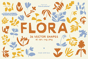 Flowers - 36 Vector Shapes, a Decorative Illustration by line & plane