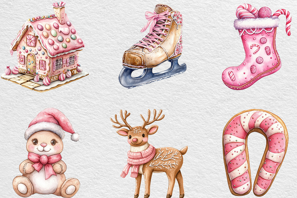 Watercolor Pink Gingerbread Clipart, an Illustration by Black Bird Studio (Photo 2 of 6)