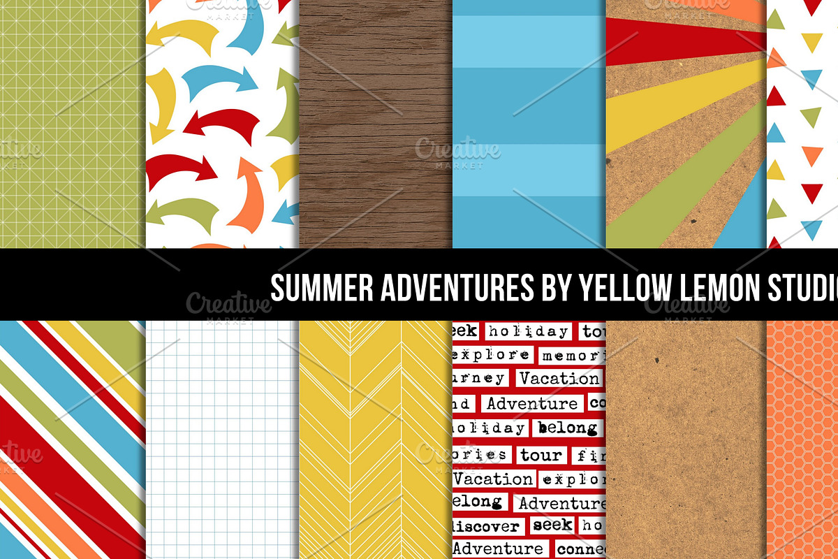 Summer Adventures Digital Paper, a Pattern Graphic by Yellow Lemon Studios
