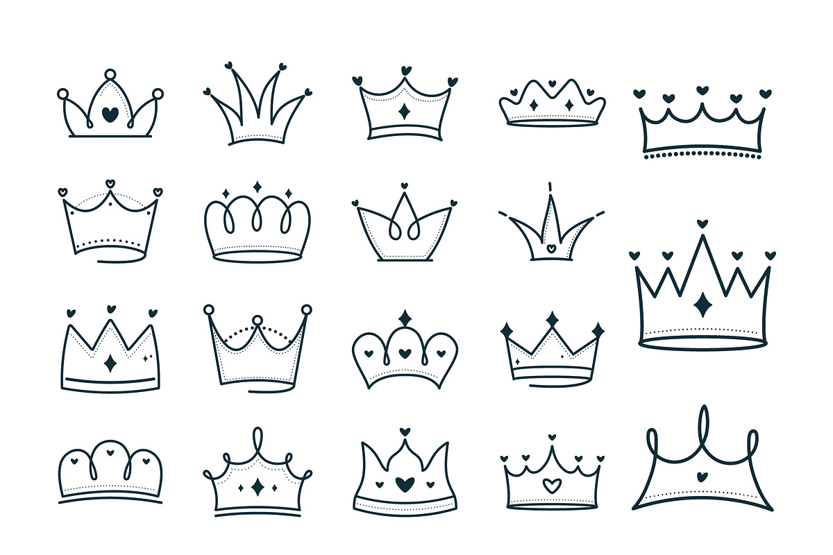 Cute Crown Doodle Illustration Set