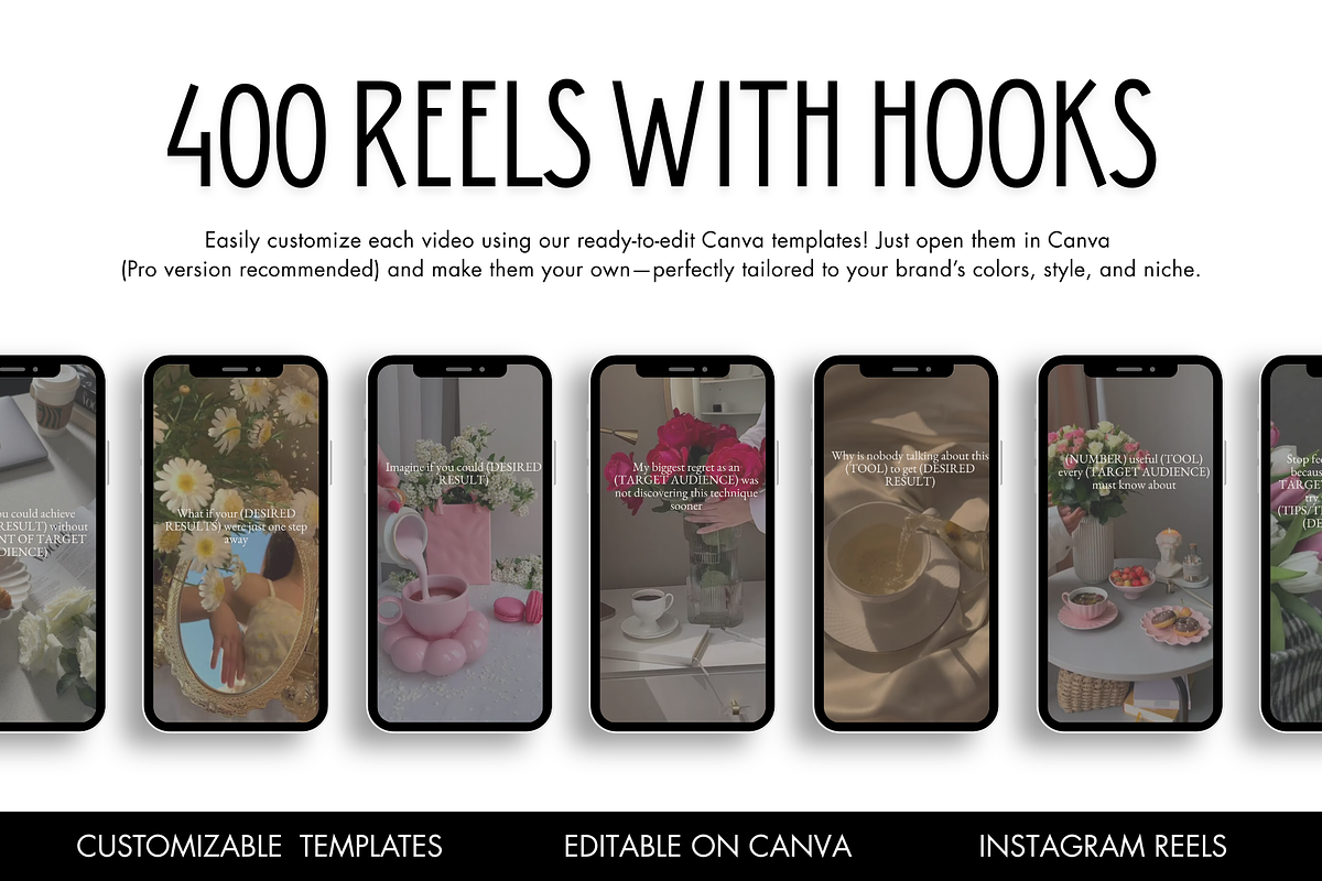 400 Aesthetic Reels with Hooks, a Templates & Theme by wekreatif (Photo 1 of 4)