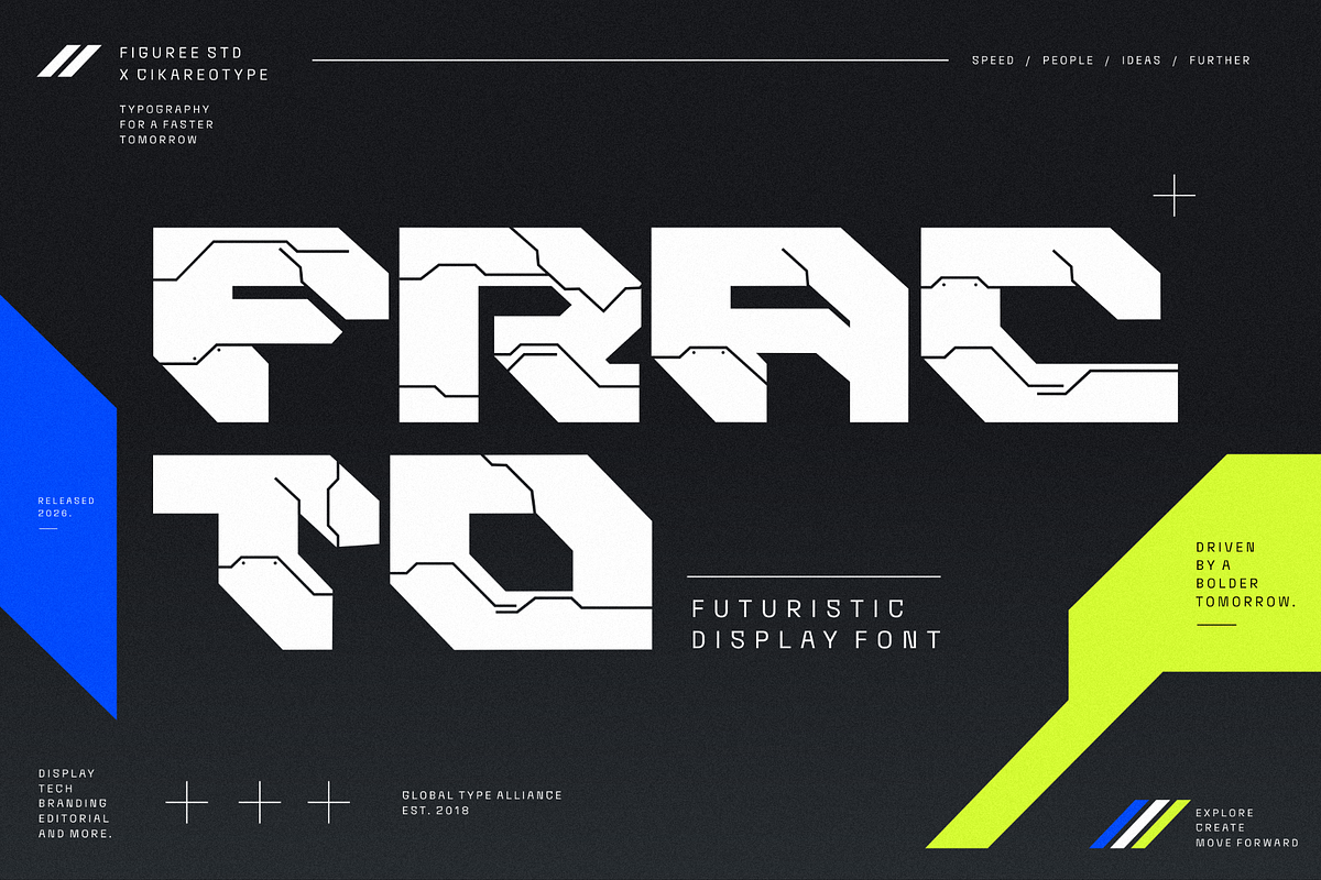Fracto - Futuristic Display Font, a Sans Serif Font by figuree studio (Photo 1 of 10)
