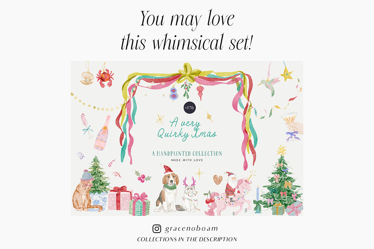 Watercolor Christmas Floral Bows, a Decorative Illustration by Grace Noboa Illustrations (Photo 4 of 24)