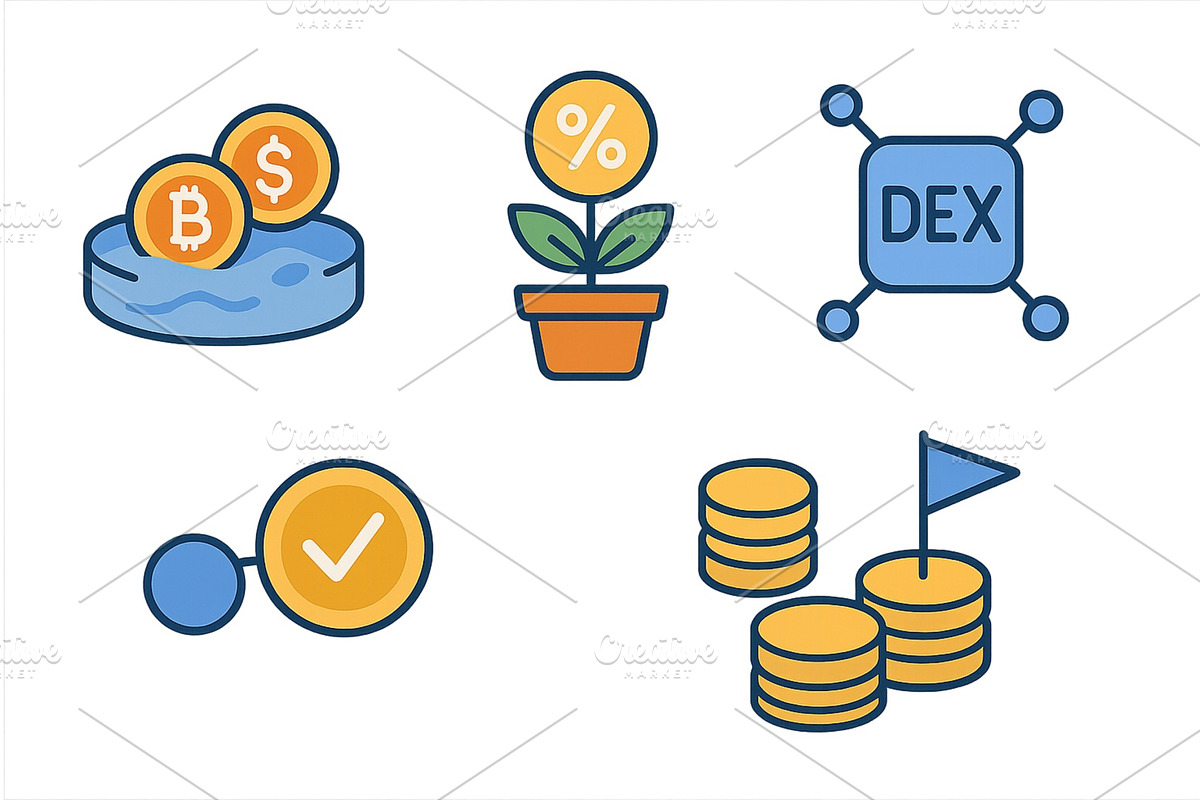 Cryptocurrency symbols depicting, a Technology Illustration by ZinetroN