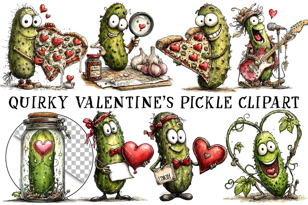 Quirky Valentine's Pickle Clipart, an Illustration by OK Design (Photo 2 of 6)