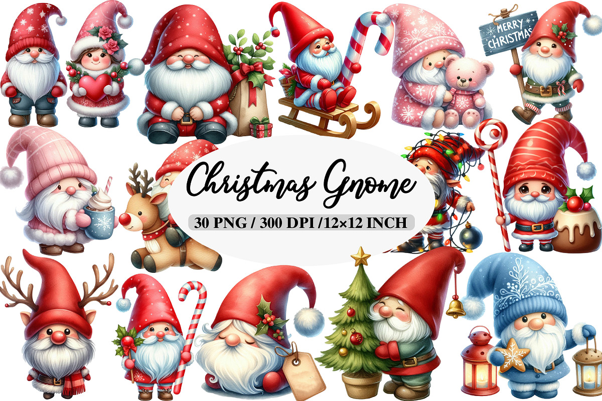 Christmas Gnome Sublimation Clipart, an Illustration by Daily.Designs (Photo 1 of 5)