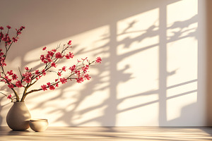 Cherry blossom branches in ceramic vase, an Architecture Photo by Photostock
