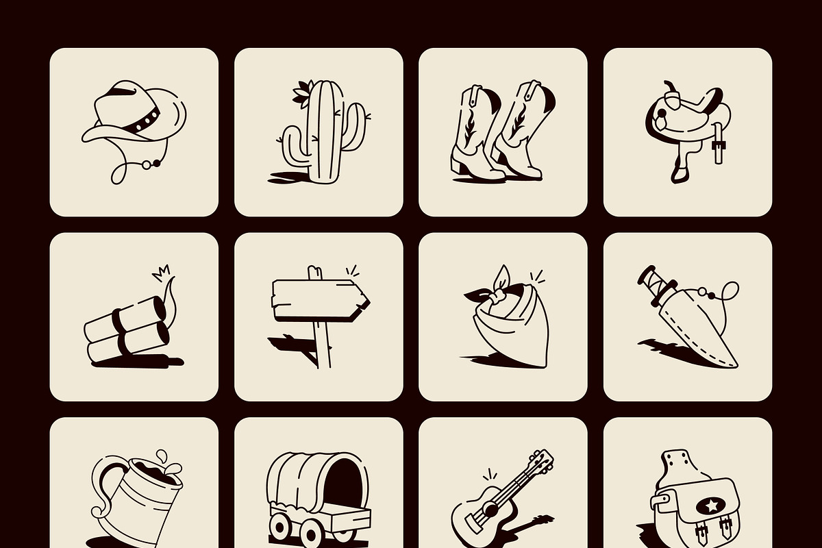 Cowboy Drawing Illustration Set, an Outline Icon by Vectors Market (Photo 7 of 8)