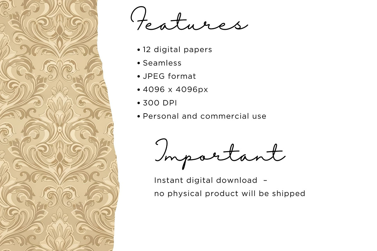 Beige Damask Digital Paper, an Illustration by Mashimara (Photo 3 of 4)