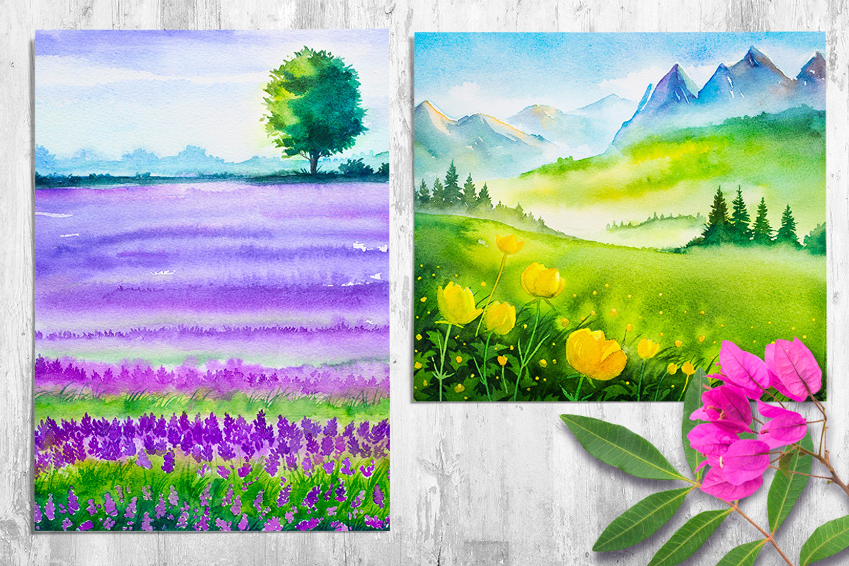 Spring Landscapes. Watercolor., an Illustration by AlexGreenArt (Photo 11 of 13)