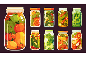 glass jars with vegetables. canned, a Food Illustration by Stock-Smart-Start
