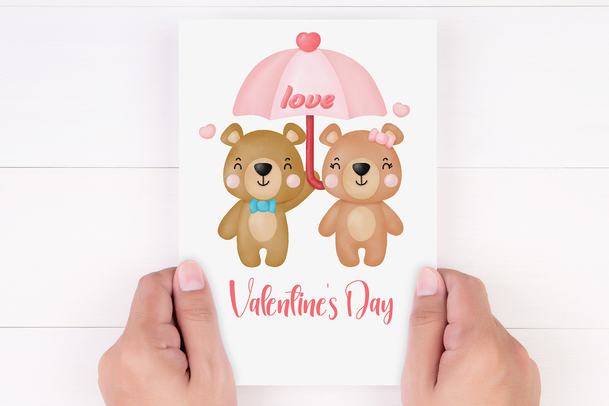 Watercolor Teddy Bear Valentine's, an Animal Illustration by Noey smiley (Photo 6 of 7)