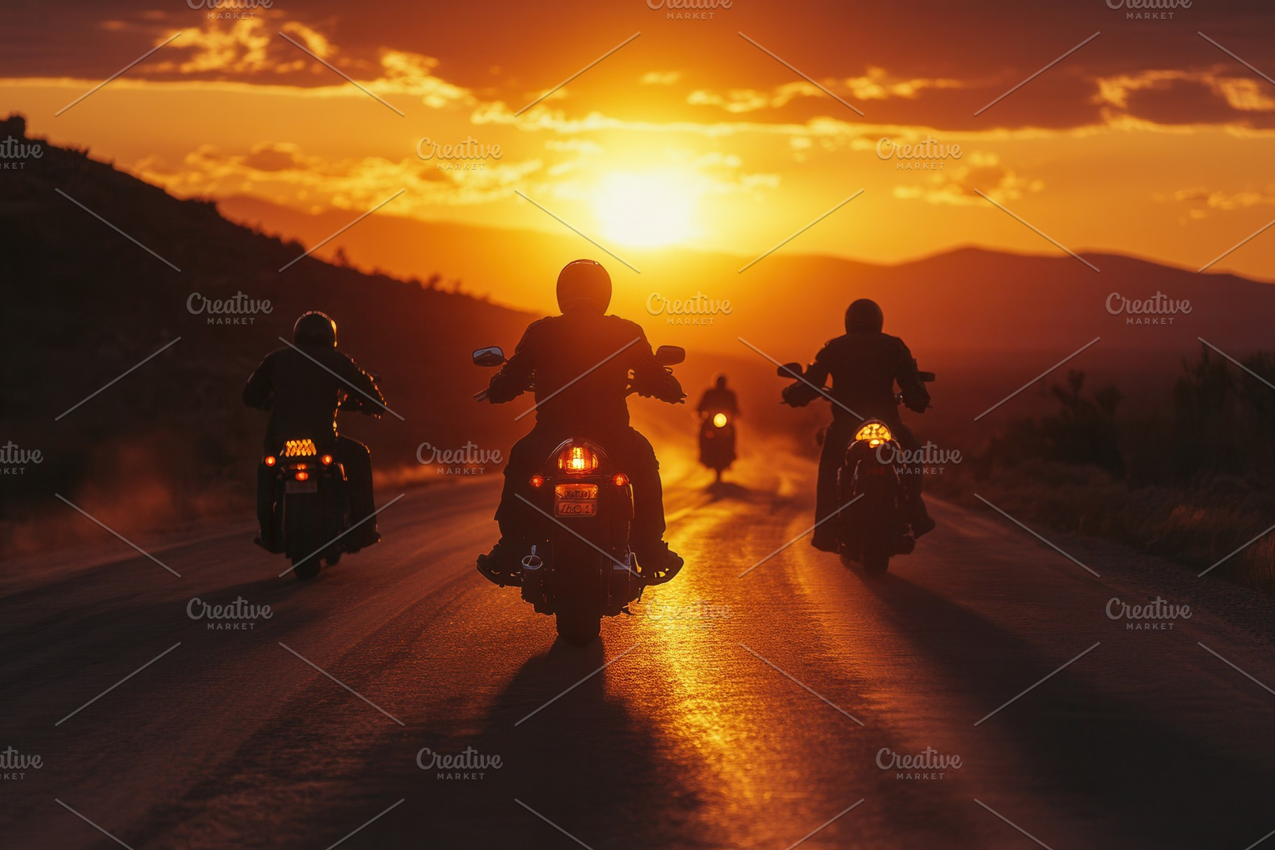Group of motorcycle riders riding, a Photo by Pavel_design