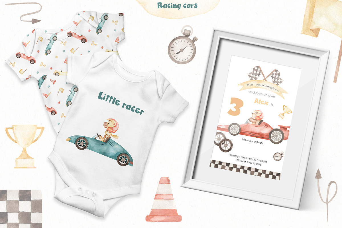 Racing cars watercolor collection, an Animal Illustration by Marina Ermakova (Photo 6 of 11)