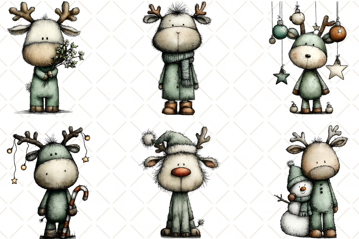 Whimsical Christmas Reindeer Clipart, an Illustration by Black Bird Studio (Photo 2 of 6)