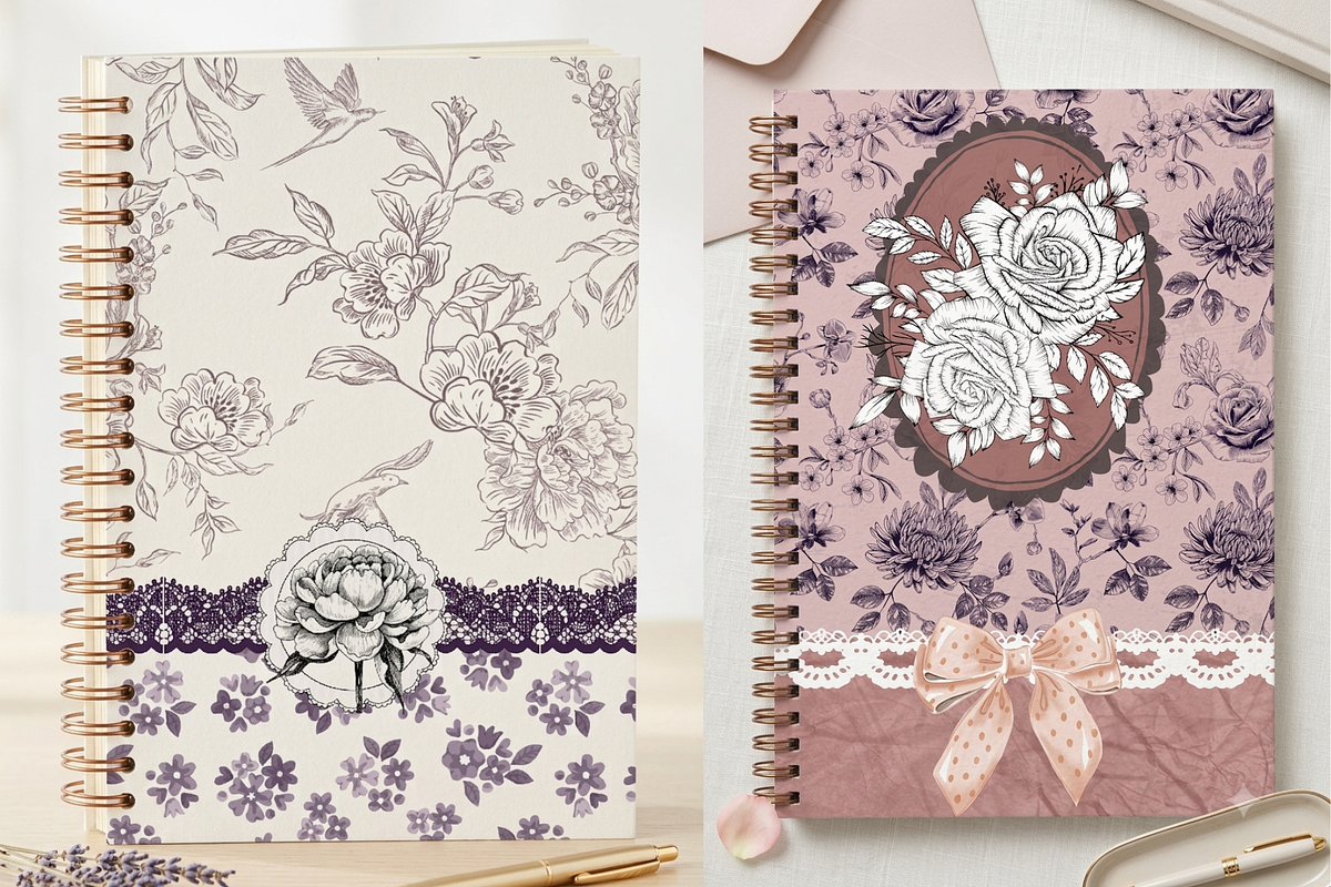 Vintage Portrait Notebook Covers PNG, a Decorative Illustration by Pink_bloom (Photo 12 of 13)