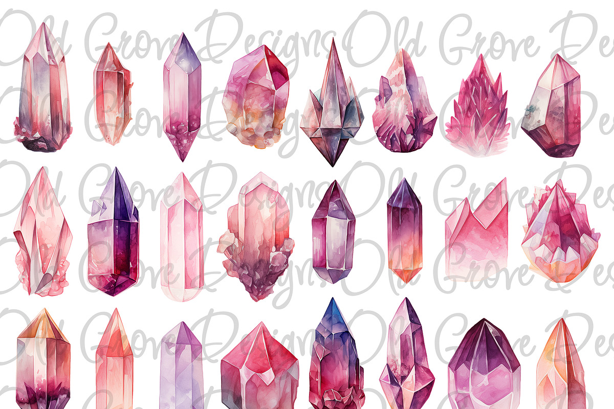 Watercolor Crystal Clipart Bundle, an Object Illustration by Old Grove Designs (Photo 6 of 7)