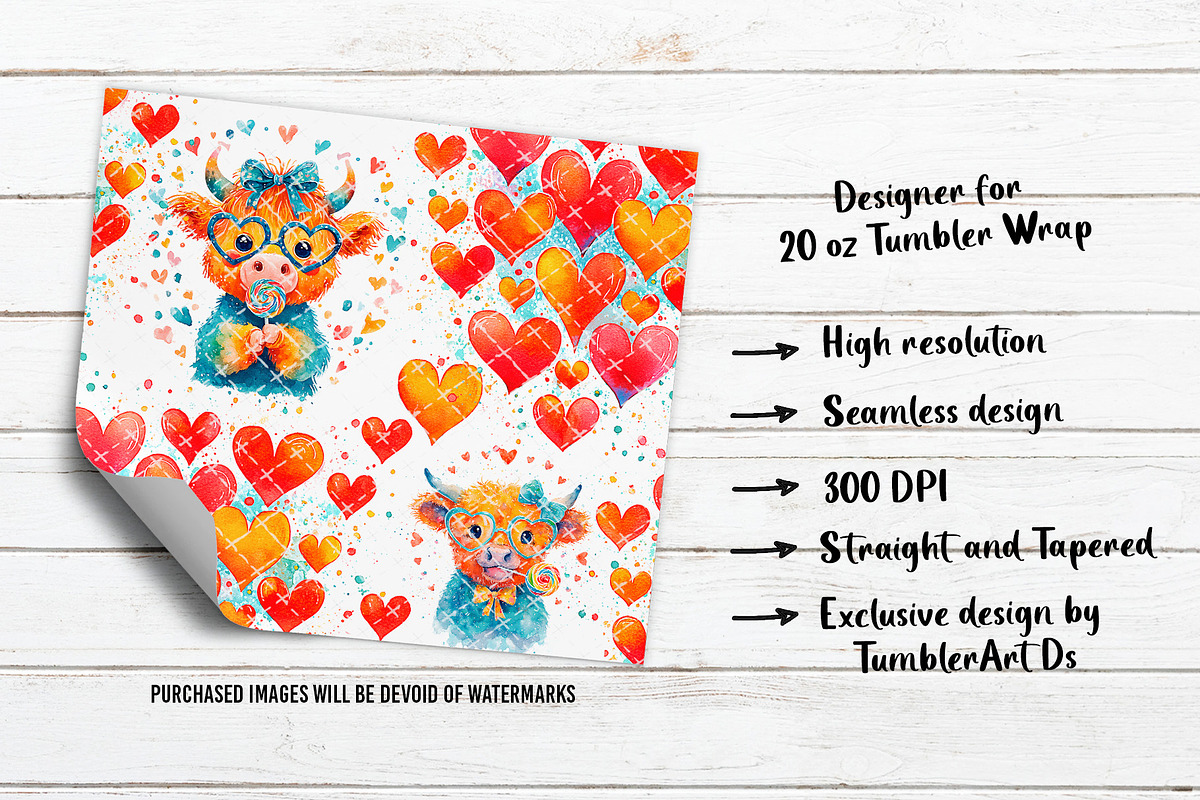 Highland Cow Valentine Hearts PNG, a Pattern Graphic by TumblerArtDS (Photo 3 of 3)