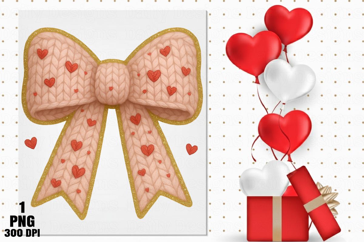 Valentine's Day Faux Knit Bow PNG, an Illustration by Daily.Designs (Photo 5 of 5)