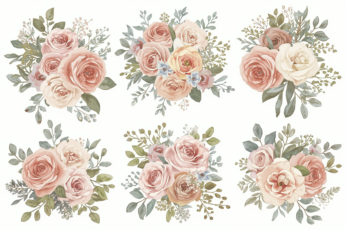 Blush Floral Watercolor Bundle, an Illustration by musafir_fashion (Photo 4 of 13)