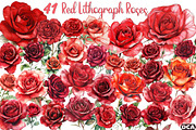 Red Lithograph Roses Clipart, an Illustration by DreamCafeArt (Thumbnail 1 of 7)