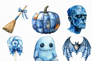 Watercolor Blue Patchwork Halloween, an Illustration by Craft Nest (Thumbnail 5 of 6)