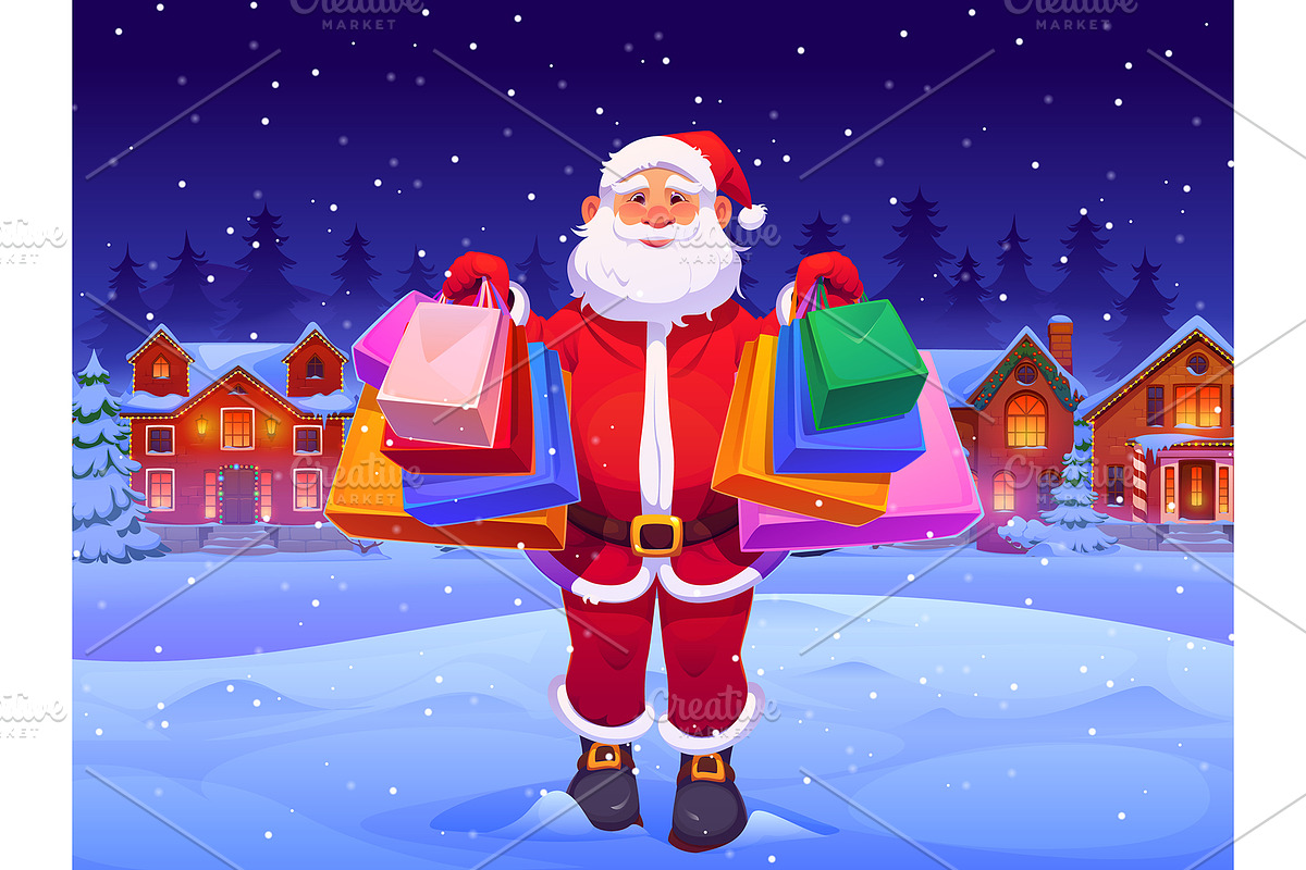 Santa Claus with shopping bags, a Seasonal Illustration by Seavector Studio (Photo 1 of 3)