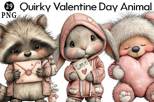 Quirky Valentine Day Animal Clipart, an Illustration by Daily.Designs