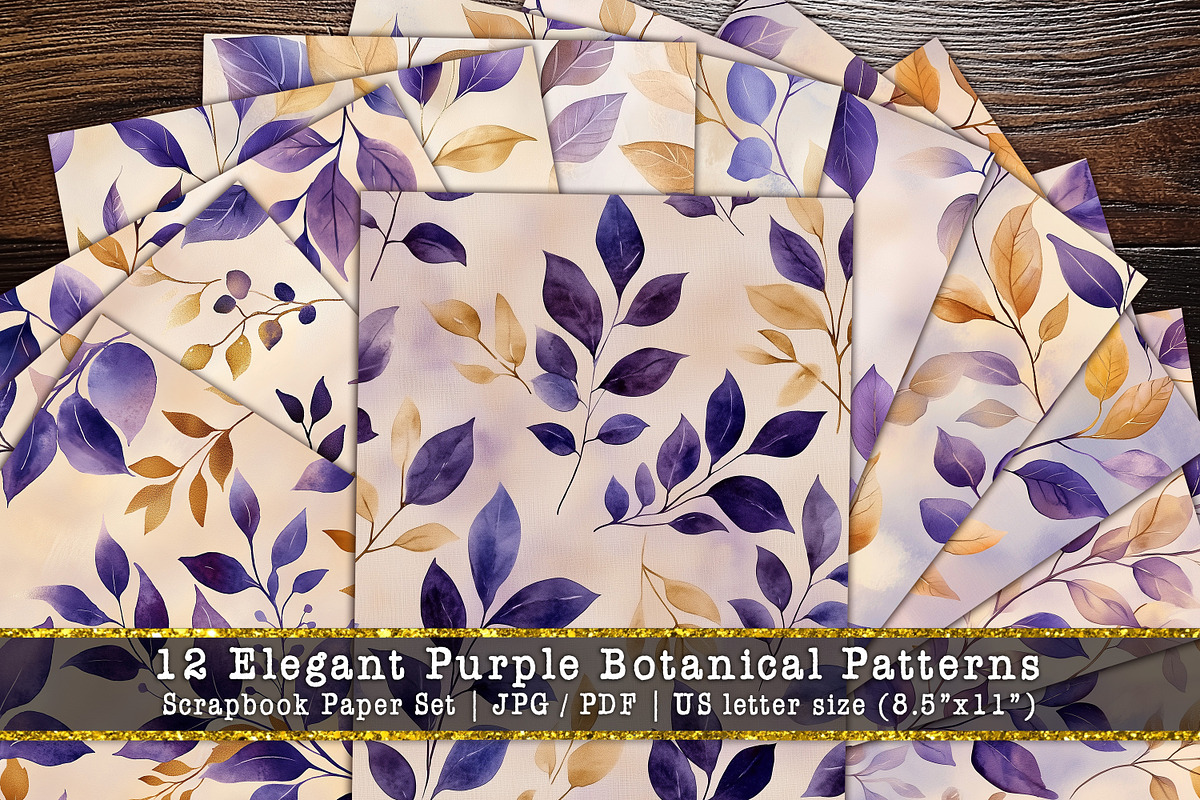 Elegant Purple Leaves Digital Paper, a Background Graphic by V Design Creator (Photo 1 of 12)